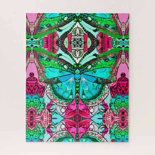 Butterfly und Medallion Batik Muster in Türkis Puzzle (Vertikal)