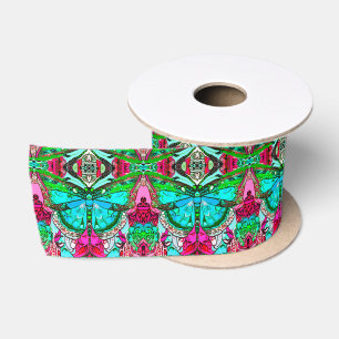 Butterfly und Medallion Batik Muster in Türkis Satinband