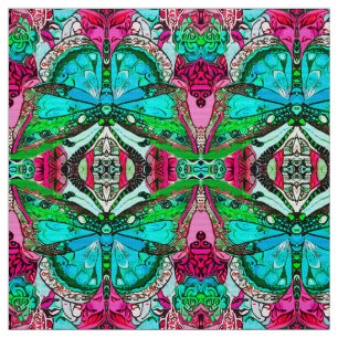 Butterfly und Medallion Batik Muster in Türkis Stoff