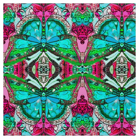 Butterfly und Medallion Batik Muster in Türkis Stoff (Muster)