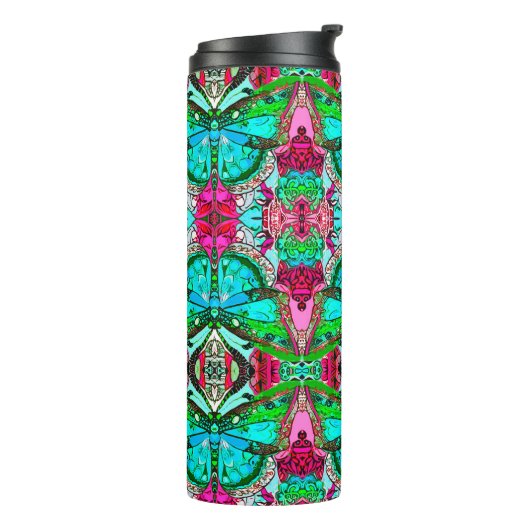 Butterfly und Medallion Batik Muster in Türkis Thermosbecher (Nach links gedreht)