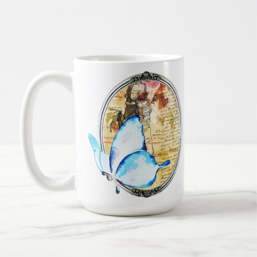 Butterfly und Rahmen für Aquarellbilder Kaffeetasse (Links)