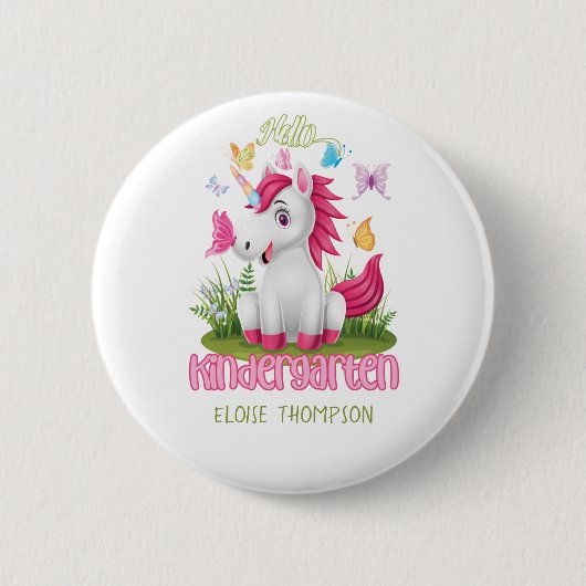 Butterfly Unicorn Kindergarten Zurück zur Schule Button (Vorderseite)