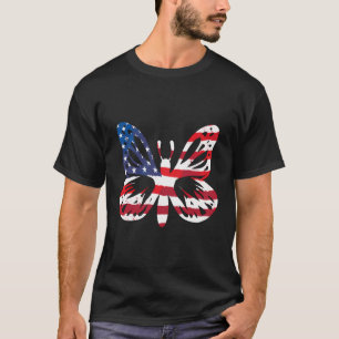 Butterfly US American Flag Patriotic Women Girl 4 T-Shirt
