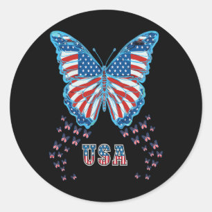 Butterfly US-Flagge Niedlich 4. Juli Funny America Runder Aufkleber