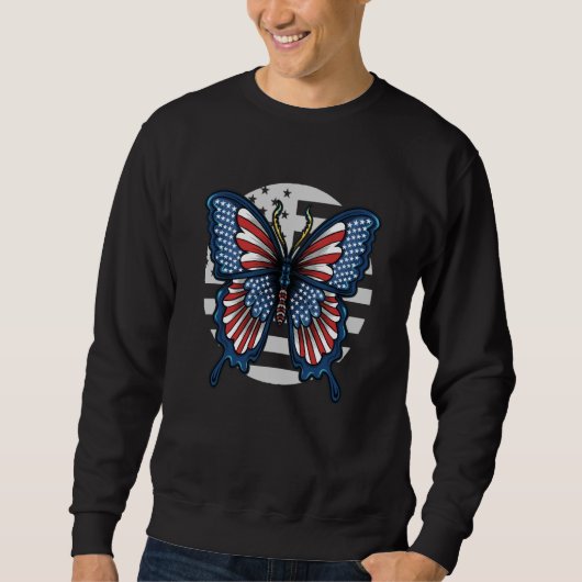 Butterfly USA Flag Cute Fourth Of July American Gi Sweatshirt (Vorderseite)