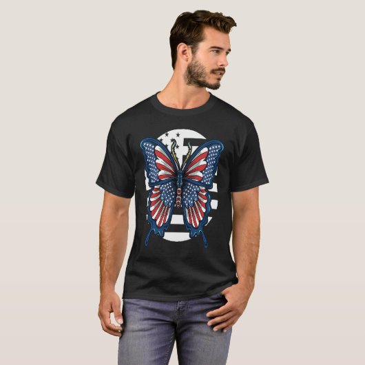 Butterfly USA Flag Cute Fourth Of July Funny Ameri T-Shirt (Vorne ganz)