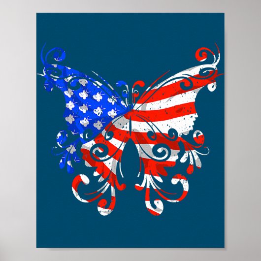 Butterfly USA Flag Niedlich 4. Juli Funny Gift Poster (Vorne)