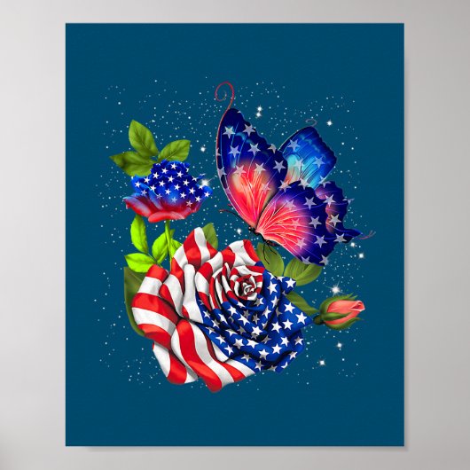 Butterfly USA Flag Niedlich 4. Juli Funny Poster (Vorne)