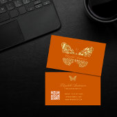 Butterfly verbranntes orangefarbenes Gold QR-Code Visitenkarte