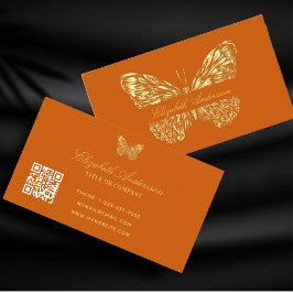 Butterfly verbranntes orangefarbenes Gold QR-Code Visitenkarte