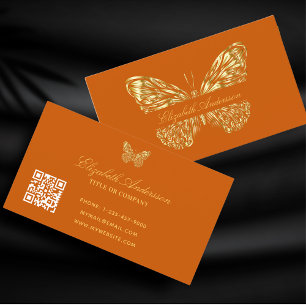 Butterfly verbranntes orangefarbenes Gold QR-Code Visitenkarte