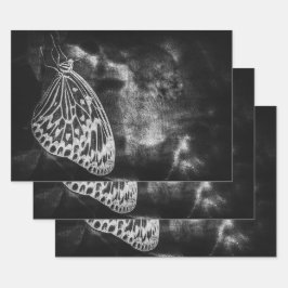 Butterfly Vintag antike Schwarz-weiße Decoupage Geschenkpapier Set