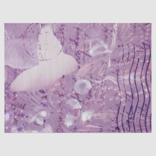Butterfly Vintag Antiquitätenschrift Floral Lila D Seidenpapier (Vorderseite)