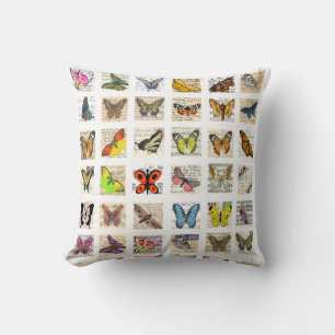Butterfly Vintag Postcard Art Collage Kissen