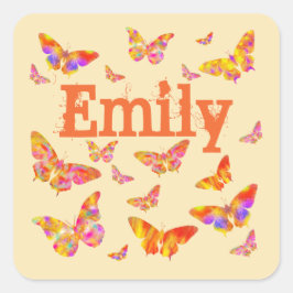 Butterfly Vintag Retro Art Name Emily Quadratischer Aufkleber