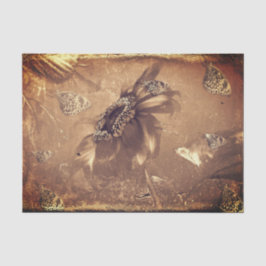 Butterfly Vintag Sonnenblume Dunkler Sepia Negativ Seidenpapier