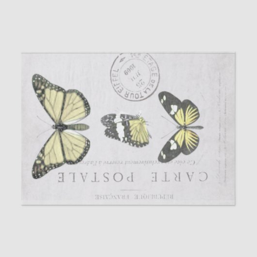 Butterfly Vintage französische Karte Postale Decou Seidenpapier (Vorderseite)