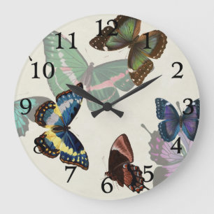 Butterfly Vintage Illustration Große Wanduhr