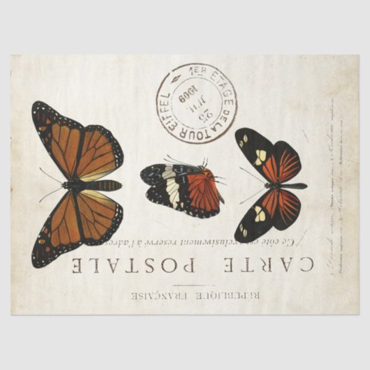 Butterfly Vintager französischer Carte Postale Dec Seidenpapier (Vorderseite)