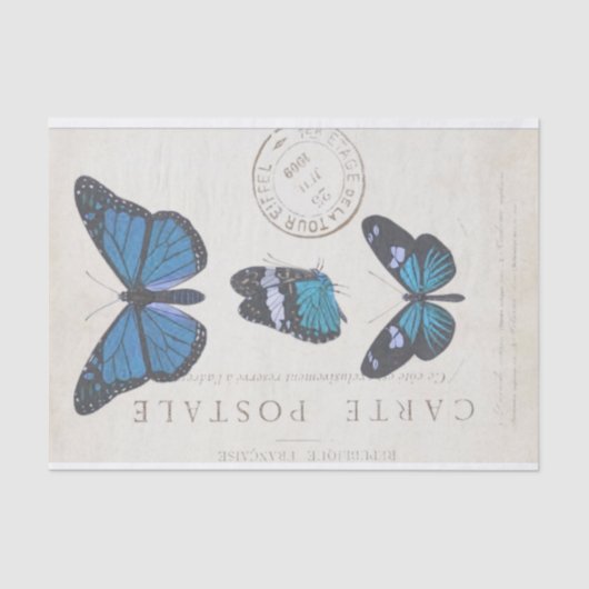 Butterfly Vintager französischer Carte Postale Dec Seidenpapier (Vorderseite)