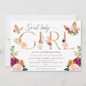 Butterfly Virtual Baby Dusche rosa bordeauxfarbene Einladung (Vorderseite)