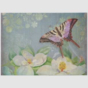 Butterfly w Magnolia Wasserfarbe Blumendekoupage Seidenpapier
