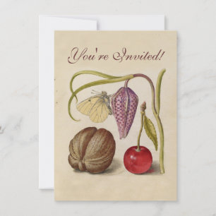 Butterfly Walnut Blume Cherry Wasserfarbe Kunst Einladung