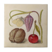 Butterfly Walnut Blume Cherry Wasserfarbe Kunst Fliese (Vorderseite)