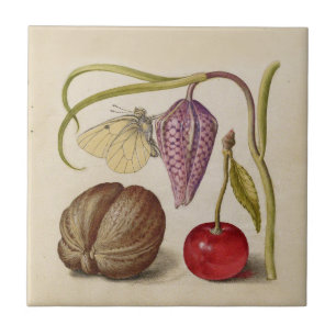 Butterfly Walnut Blume Cherry Wasserfarbe Kunst Fliese