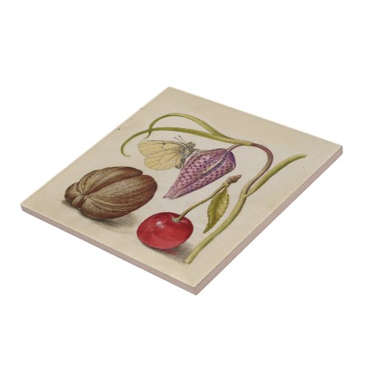 Butterfly Walnut Blume Cherry Wasserfarbe Kunst Fliese (Seite)