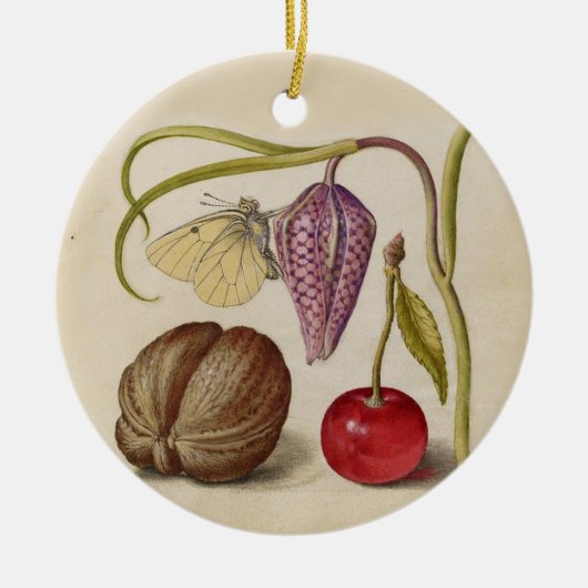 Butterfly Walnut Blume Cherry Wasserfarbe Kunst Keramikornament (Vorne)