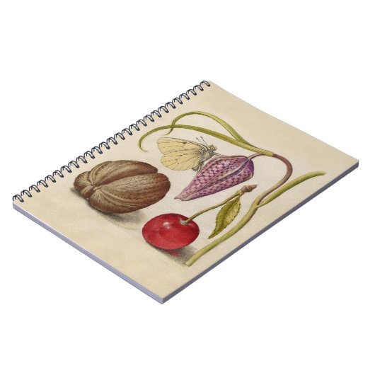 Butterfly Walnut Blume Cherry Wasserfarbe Kunst Notizblock (Linke Seite)