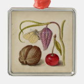 Butterfly Walnut Blume Cherry Wasserfarbe Kunst Ornament Aus Metall (Vorne)