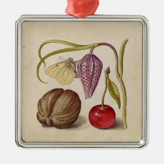 Butterfly Walnut Blume Cherry Wasserfarbe Kunst Ornament Aus Metall (Vorne)