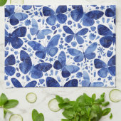 Butterfly Wasserfarbe Blau und Weiß Geschirrtuch (Gefaltet)