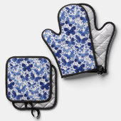 Butterfly Wasserfarbe Blau und Weiß Ofenhandschuh & Topflappen-Set (Vorderseite/Rückseite)