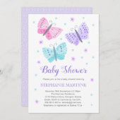 Butterfly Wasserfarbe Lila Aqua Baby Dusche Einladung (Vorne/Hinten)