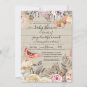 Butterfly Wasserfarbe Rosa Rose Rustikales Holz Einladung (Vorderseite)