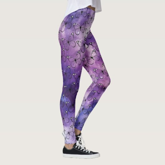 Butterfly Wasserfarbmuster Lila Leggings (Rechts)