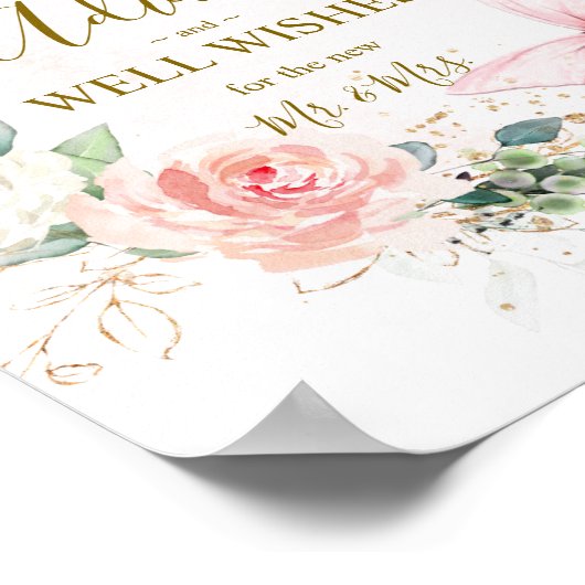 Butterfly Watercolor Advice & Wishings Wedding Pos Poster (Ecke)