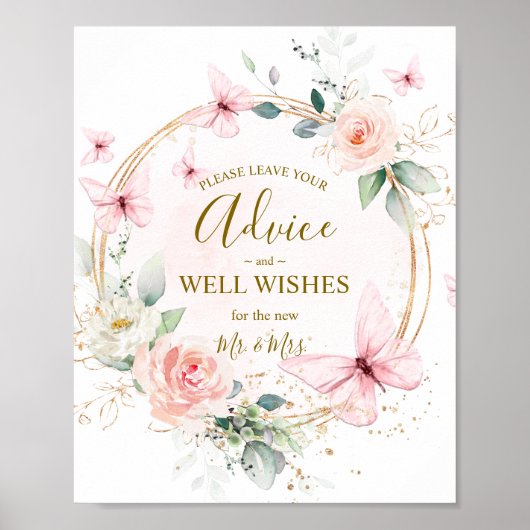 Butterfly Watercolor Advice & Wishings Wedding Pos Poster (Vorne)