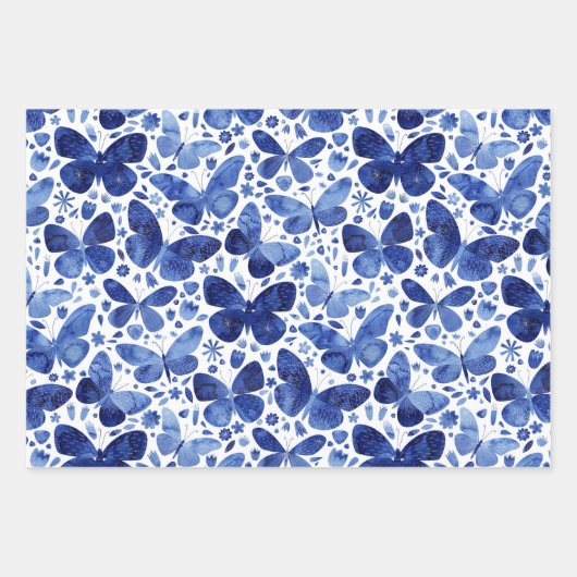 Butterfly Watercolor Blue Geschenkpapier Set (Vorderseite)