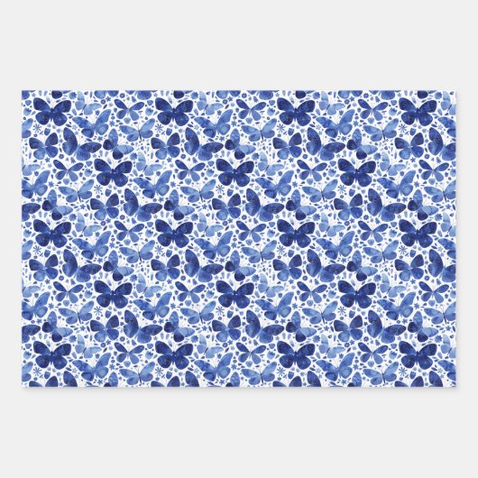 Butterfly Watercolor Blue Geschenkpapier Set (Vorderseite 3)