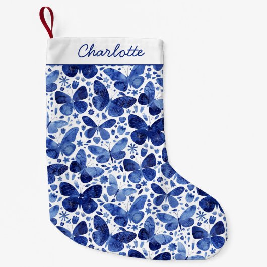 Butterfly Watercolor Blue Kleiner Weihnachtsstrumpf (Vorderseite)