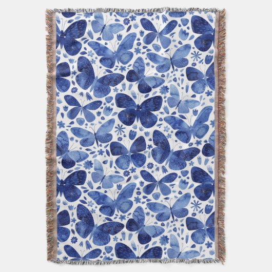 Butterfly Watercolor Blue Pattern Decke (Vorderseite Vertikal)