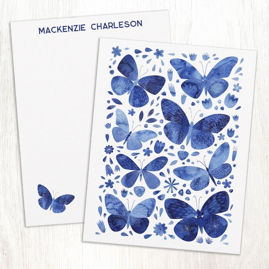 Butterfly Watercolor Blue Personalized Mitteilungskarte