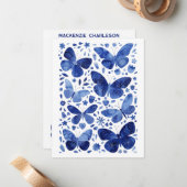 Butterfly Watercolor Blue Personalized Mitteilungskarte (Vorderseite/Rückseite Beispiel)