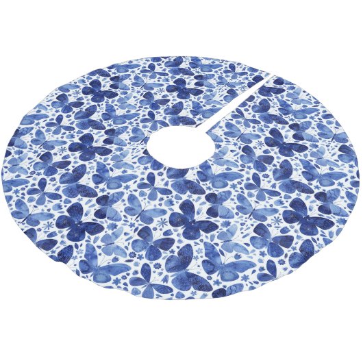Butterfly Watercolor Blue Polyester Weihnachtsbaumdecke (Schrägansicht)