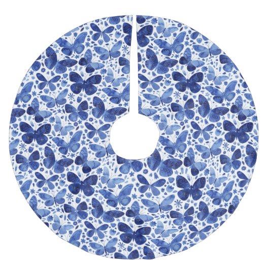 Butterfly Watercolor Blue Polyester Weihnachtsbaumdecke (Vorderseite)